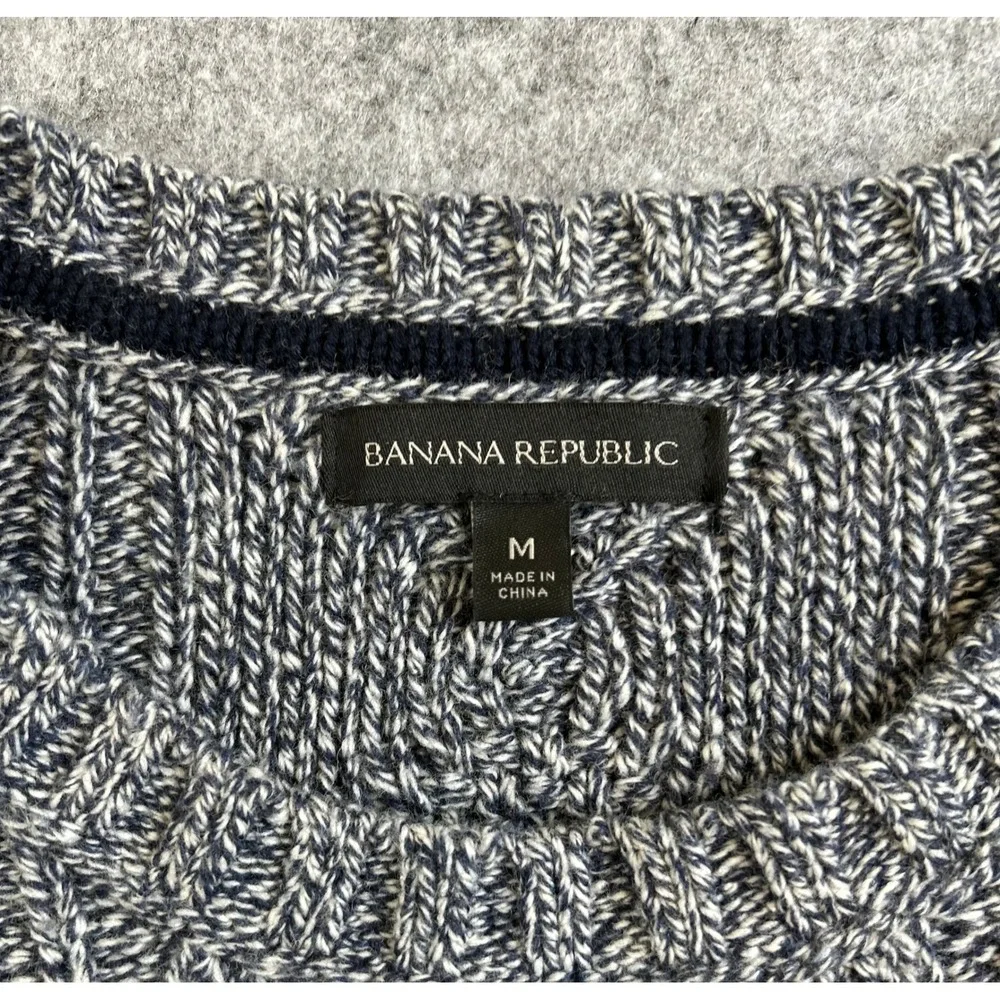 Banana Republic Mens Sweater Merino Wool Blend Cable Knit Fisherman Blue M
